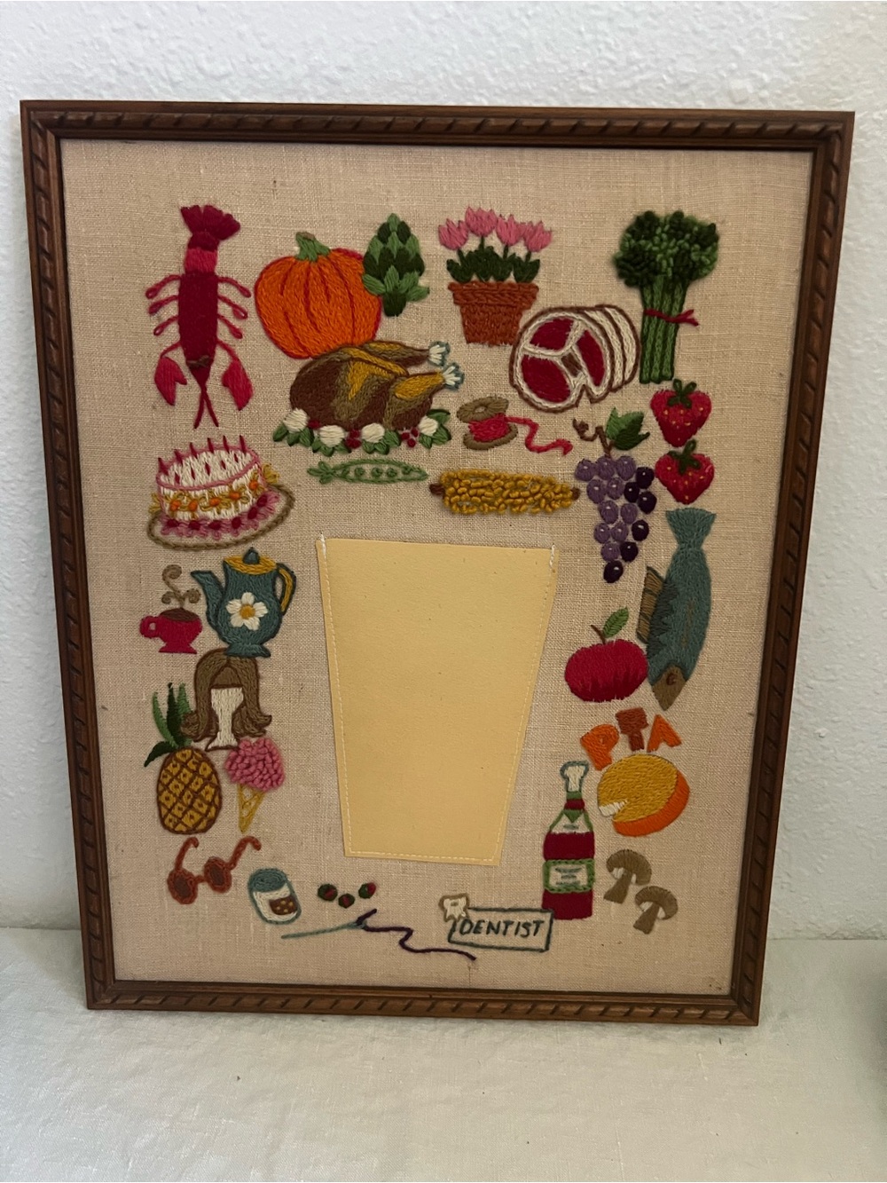 Hand-Embroidered Wall Decor with Center Pocket